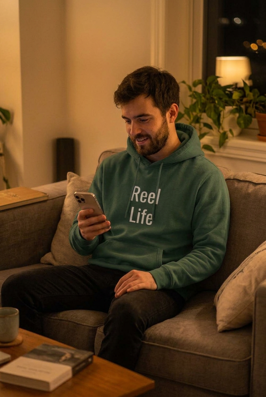 Reel Life Heavyweight Steetwear Cotton Hoodie Slogan