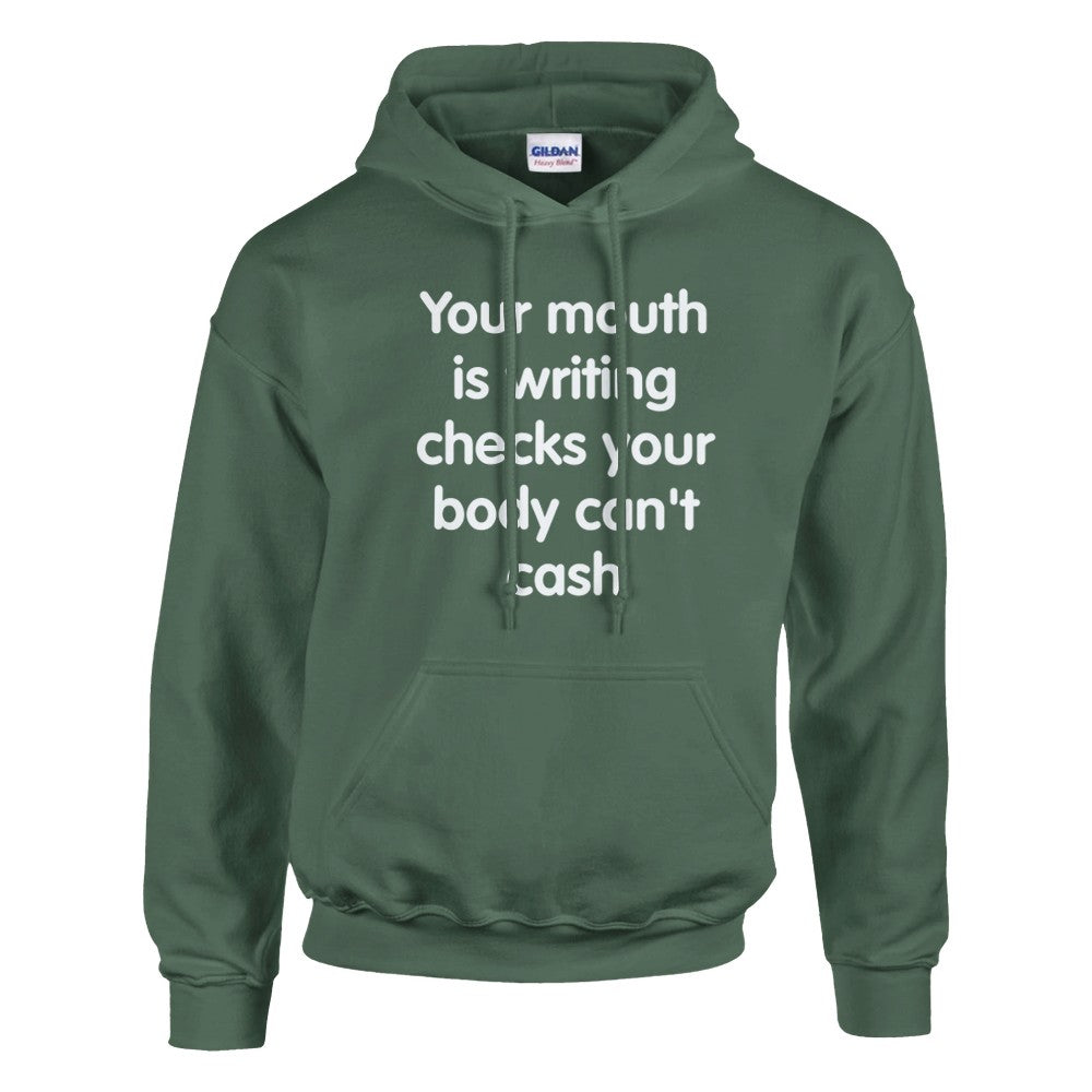 Military Green heavy blend pullover hooded sweatshirt with sarcastic quote graphic print