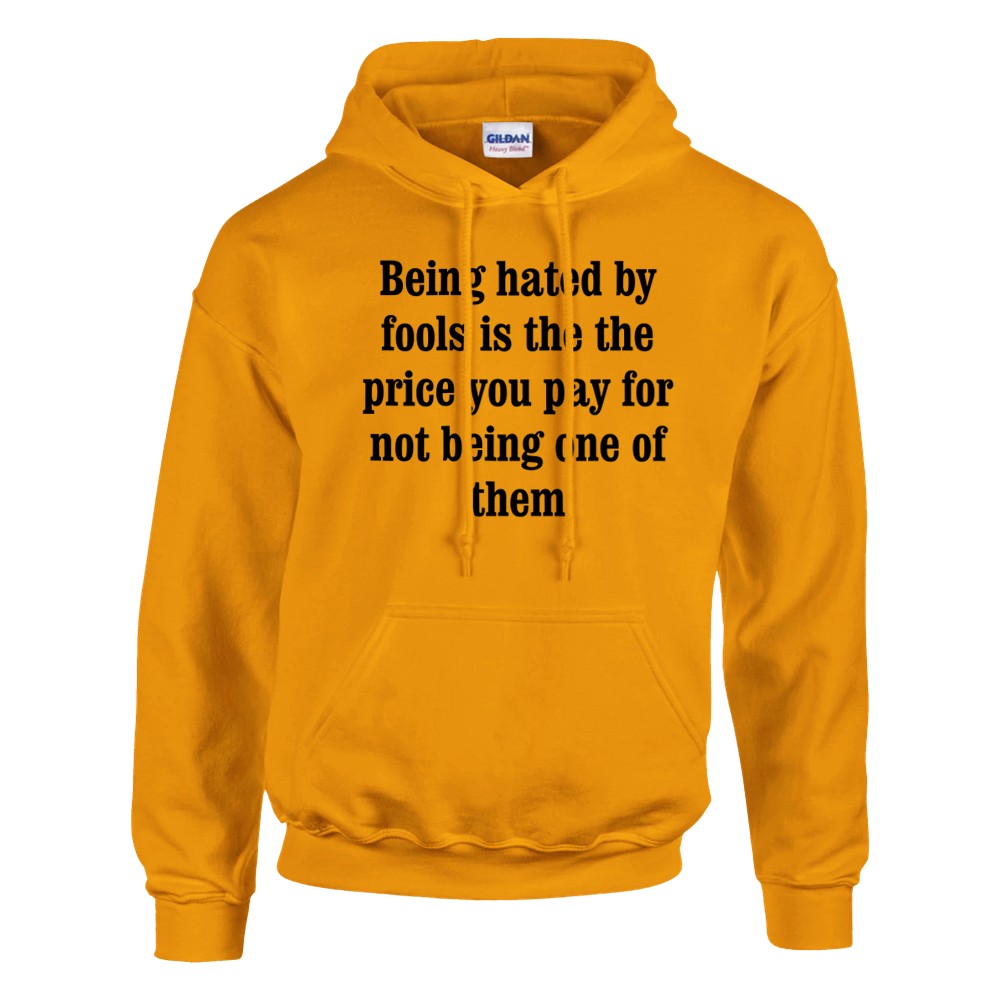 Gold yellow premium heavy blend hoodie with philosophical quote graphic print