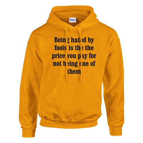 Gold yellow premium heavy blend hoodie with philosophical quote graphic print