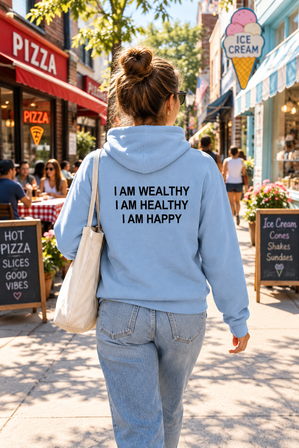 I am wealthy I am healthy I am happy Pullover Cotton Affirmation Hoodie