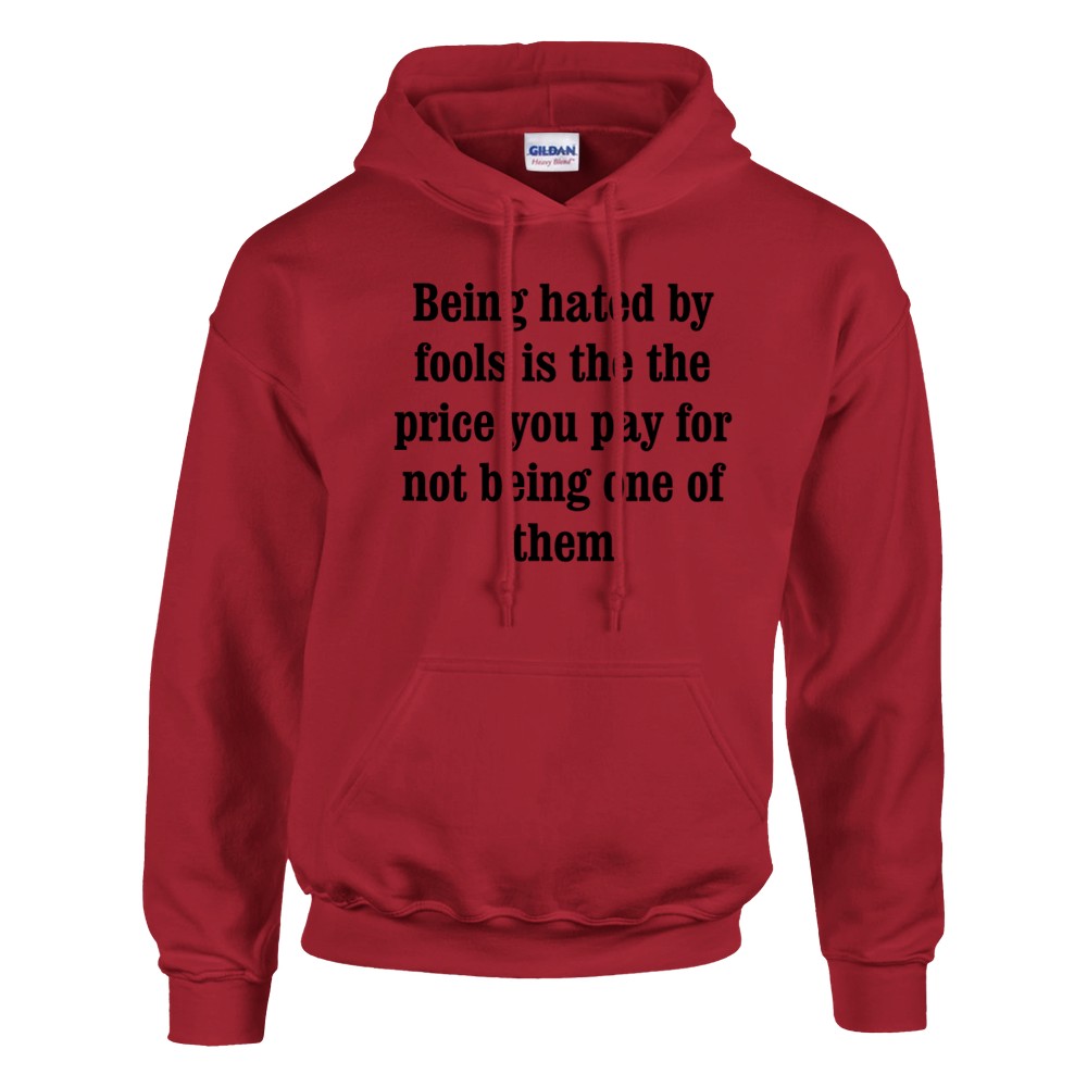 Cherry Red custom printed graphic hoodie featuring sharp minimalist statement design