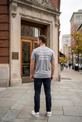Front view of You miss 100 percent of the shots heavyweight slogan t shirt in Ash Grey by Dignus