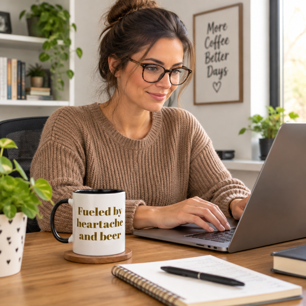 Fueled by heartache and beer Print mug