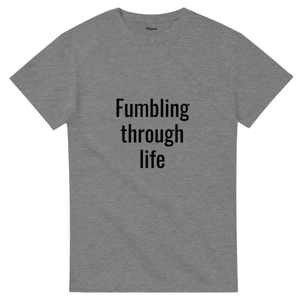 Flat lay presentation of a premium heavyweight graphic crewneck tee with slogan text print