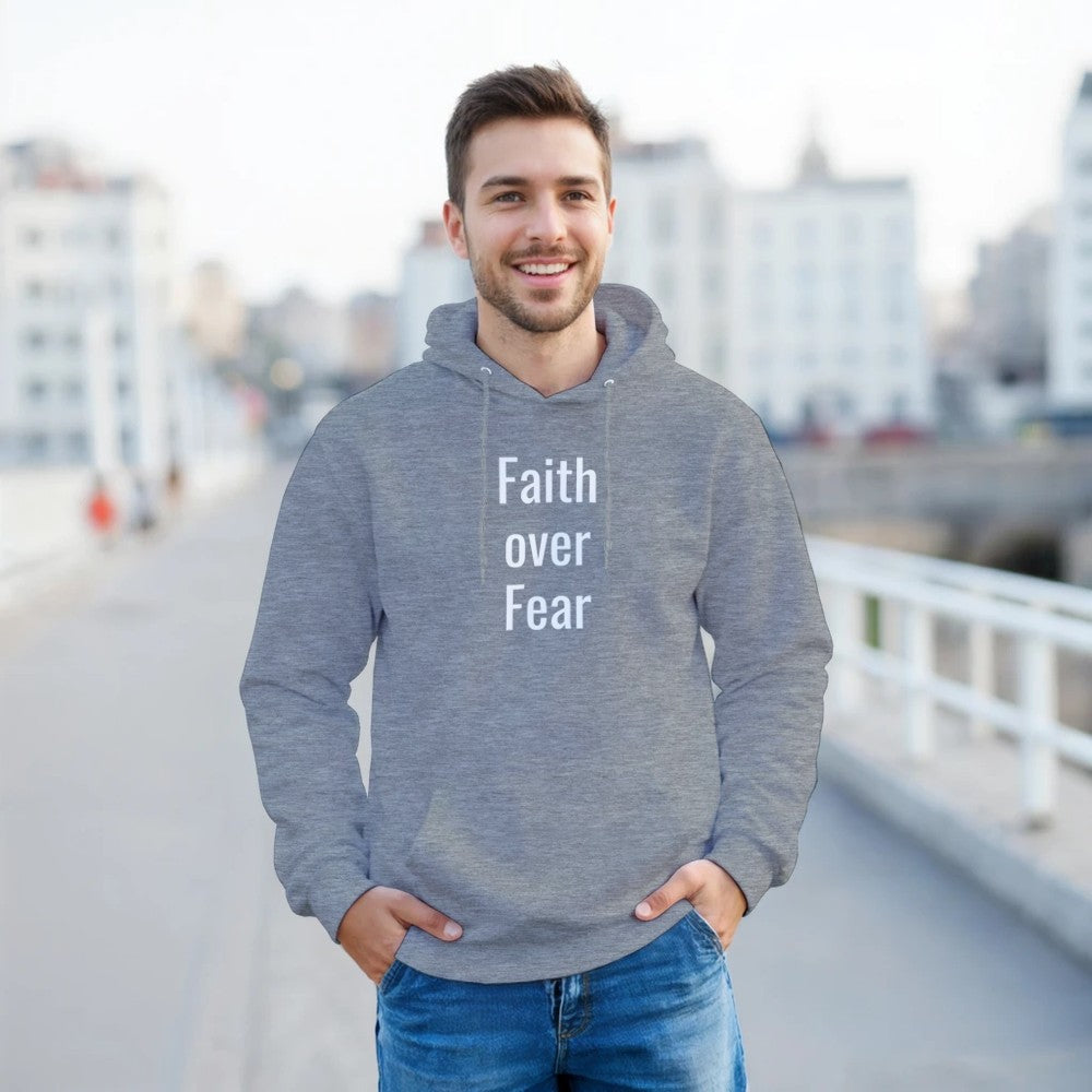 Faith over Fear unisex pullover hoodie in Graphite Heather grey slogan streetwear