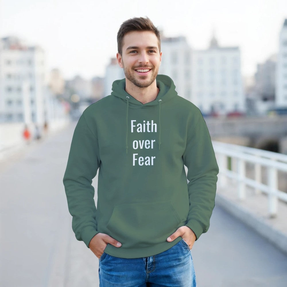 Military Green classic heavy blend hoodie featuring Faith over Fear print
